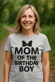Load image into Gallery viewer, Happy mom wearing royal blue &#39;Mom of the Birthday Boy&#39; shirt with casual jeans