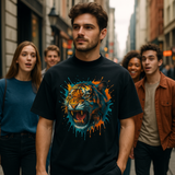 Load image into Gallery viewer, Tiger Power Graphic Tee - Bold Motivational T-Shirt for Confident Men &amp; Women | Eco-Friendly Streetwear with Oversized Fit &amp; High Neckline
