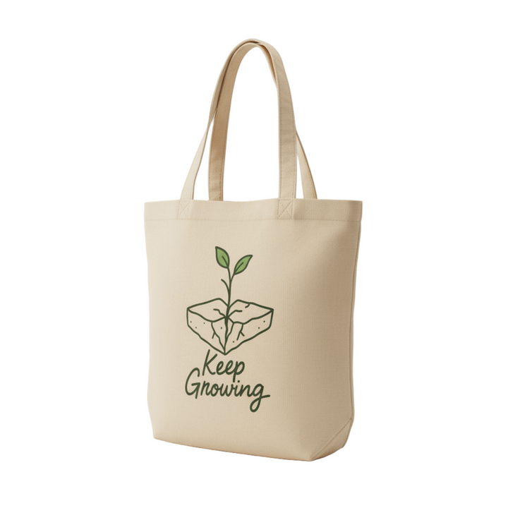 "Keep Growing" Inspirational Eco Tote Bag | Organic Cotton Reusable Bag