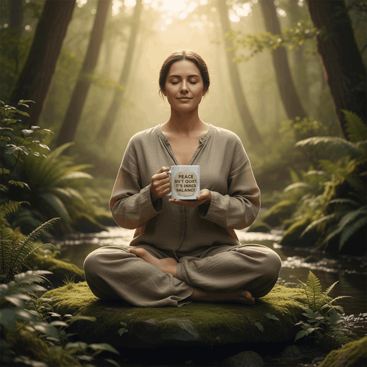 Peace Isn't Quiet It's Inner Balance Coffee Mug - Mindfulness Ceramic Mug with Motivational Quote for Meditation & Self-Care - 11oz White Glossy Mug