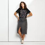 Load image into Gallery viewer, Women’s organic cotton t-shirt in heather grey featuring pink hearts and the text ‘Mom, My First Friend, My Forever Friend.’