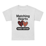 Load image into Gallery viewer, Youth t-shirt with matching hearts design – family edition – on light background